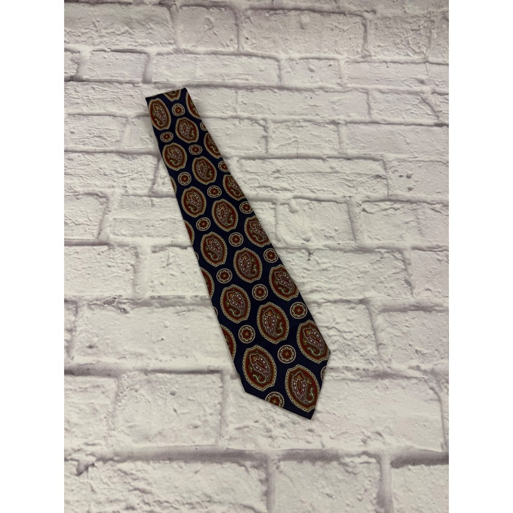Christian Dior Monsieur Tie Navy Blue Burgundy Paisley Medallion Silk USA Made
